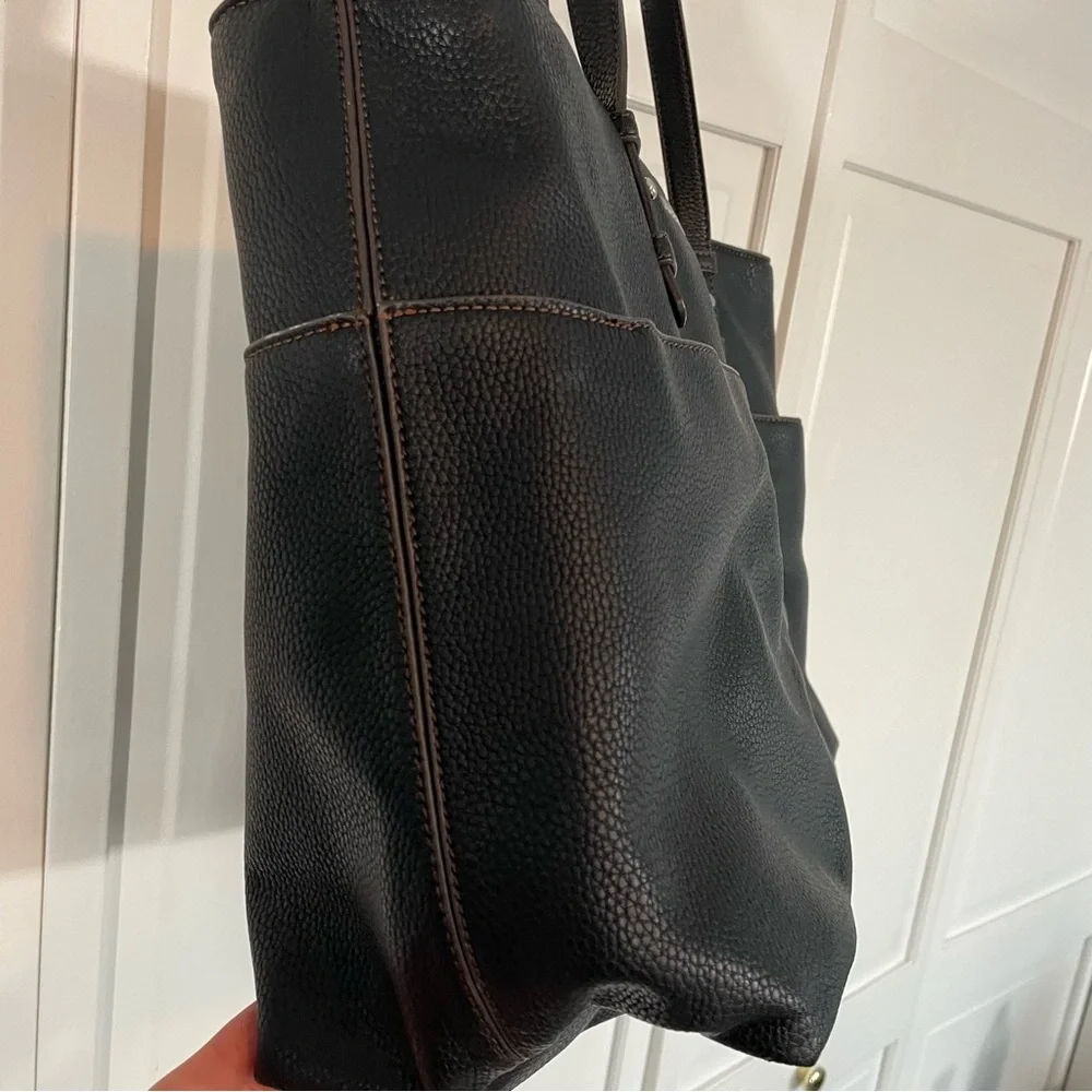 Liz Claiborne Black Faux Leather Shoulder Bag Laptop Office Work Large Tote